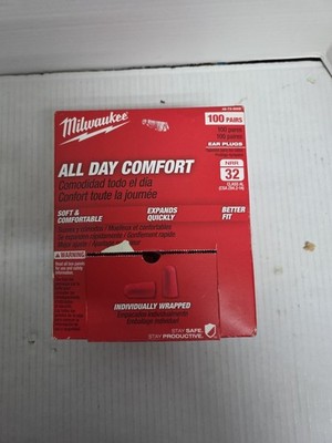 Milwaukee All Day Comfort Uncorded Foam Ear Plugs Box 91 Pair Open Box (B4)