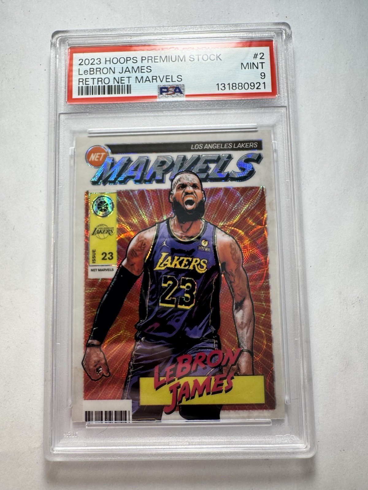 2023-24 Panini NBA HOOPS Premium Stock Retro Net Marvels LeBron James #2 PSA 9