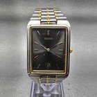 Seiko Tank Watch Men 26mm Gray Dial Two Tone Date Rectangle V722-5B00 New Batt