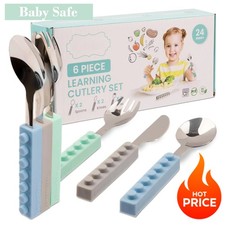 6pcs Toddler Utensils with Silicone Handle ,Kids Sensory, Stainless Steel