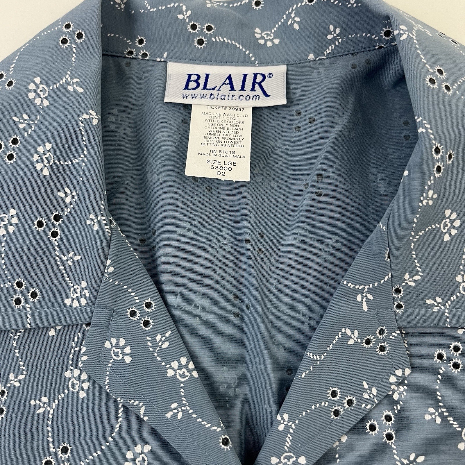 Blair Floral Short Sleeve Camp Button Shirt Top Blue 50/50 Size Large New 9465