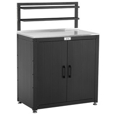 Feasto Garden Potting Bench with Cabinet, Stainless Steel Top, Elevated Rack