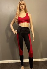 Red  Black Two Piece Active Wear Workout Set The Leggings  Bra