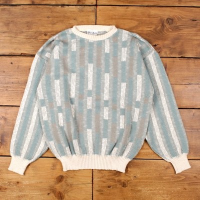 Vintage Peter Werth Pullover Pulli L Damen 80er geometrisches Muster blau Strick