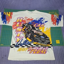 Vtg 90s RARE Rusty Wallace Heavy Pedal Lead Foot Men XXL Boxy Nascar AOP T Shirt
