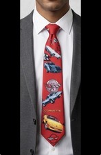 Ralph Marlin Corvette Red Tie Cars Logos 100% Polyester USA Made