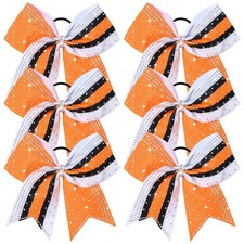 6PCS Glitter Cheer Bow Large Cheer Bows Rhinestones Hair Bows Girls 8"Cheerle...