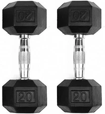 Set of 2 Hex Rubber Dumbbell with Metal Handles, Pair of 2 Heavy Dumbbells (20 L