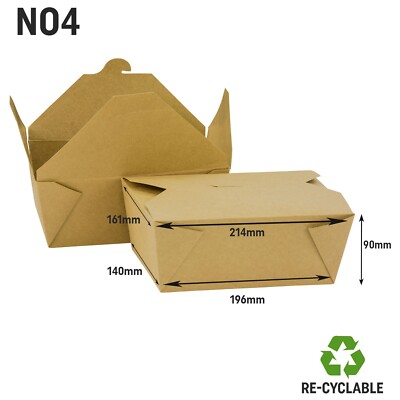 Nr.4 Kraftkarton Lebensmittelbox mit Klappdeckel biologisch abbaubar 98oz Takeaway Boxen