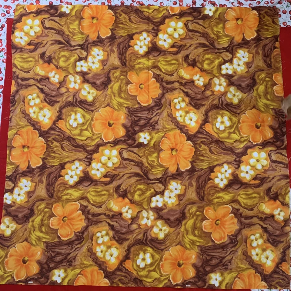 "Tela estilo tela de corteza vintage años 60 70 mármol mod floral dorado brillante 44x44""" Foto 3 de 4