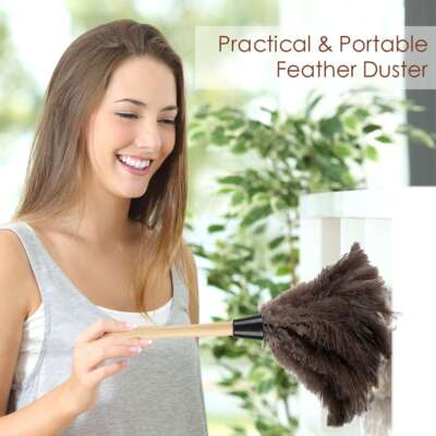 15.7" Ostrich Feather Duster Durable Dust Collecting Cleaning Tool In ...