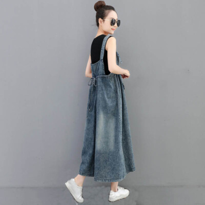 chinese dress ladies Loose and Casual Denim Overall Dress with Wide Swing