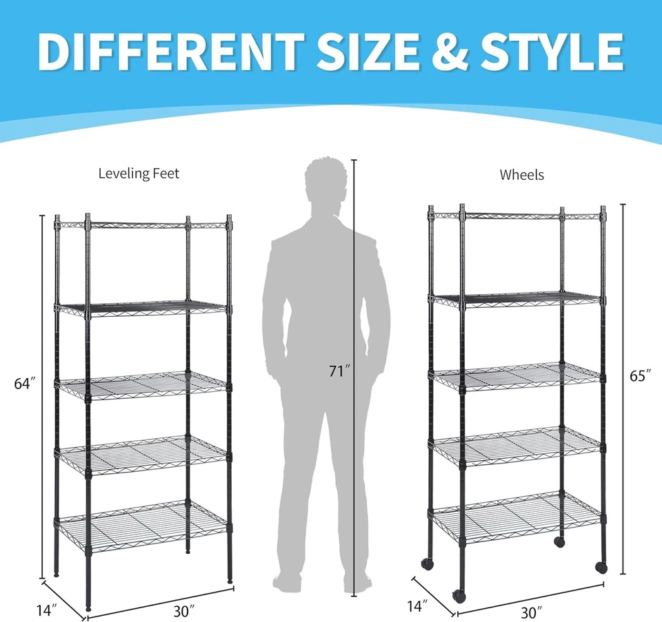 Unidades de estantería ajustables de 5 niveles de lujo simples de alta resistencia, cable 30 x 14 x 65 Foto 3 de 4