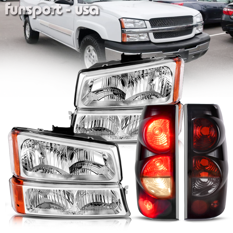 Chrome Headlights + Smoke Tail Lights For 03-06 Chevy Silverado