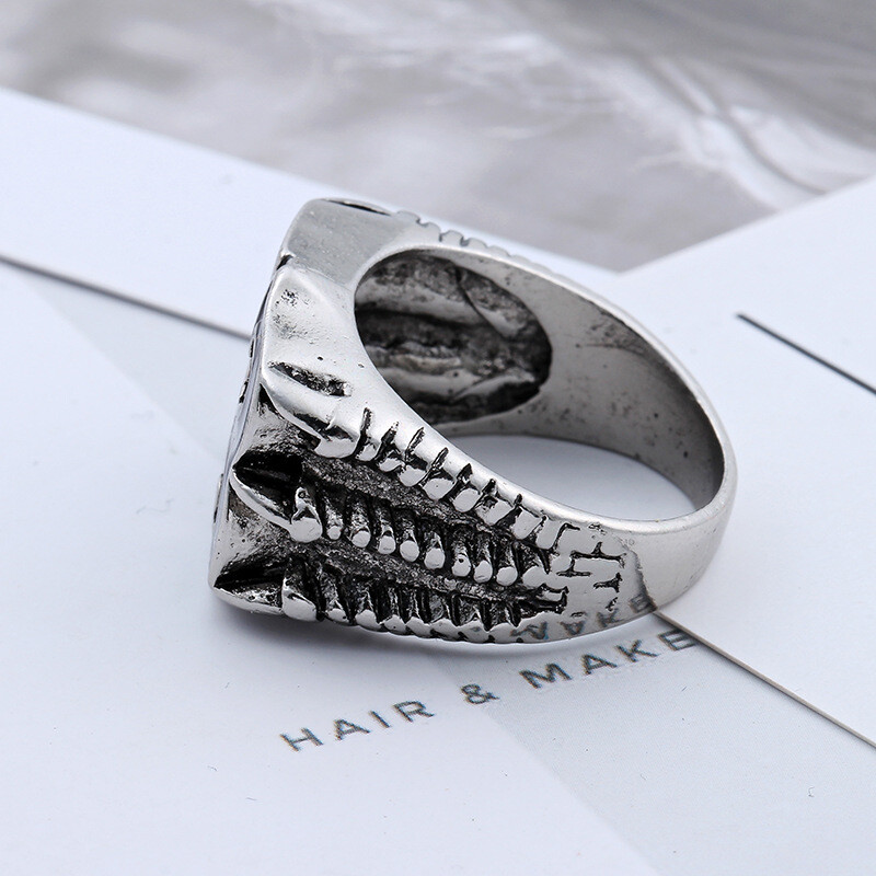 Zhubobo Stainless Steel Gothic Dragon Claw Ring - Punk Biker Style, Number 13, Size 7-14