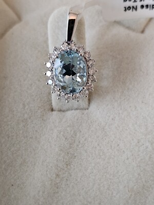 18k White Gold AGI Certified Santmaria Aquamarine And Diamond Pendant