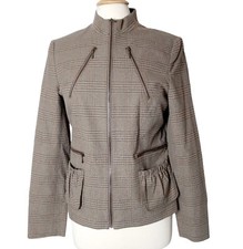 NWT DONCASTER COLLECTION Tan Cotton Plaid Zipper Front Jacket Sz 10