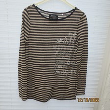 SOCCX ★ Pullover ★ Feinstrick ★ Streifen ★ schwarz-camel ★ Gr. L (40)