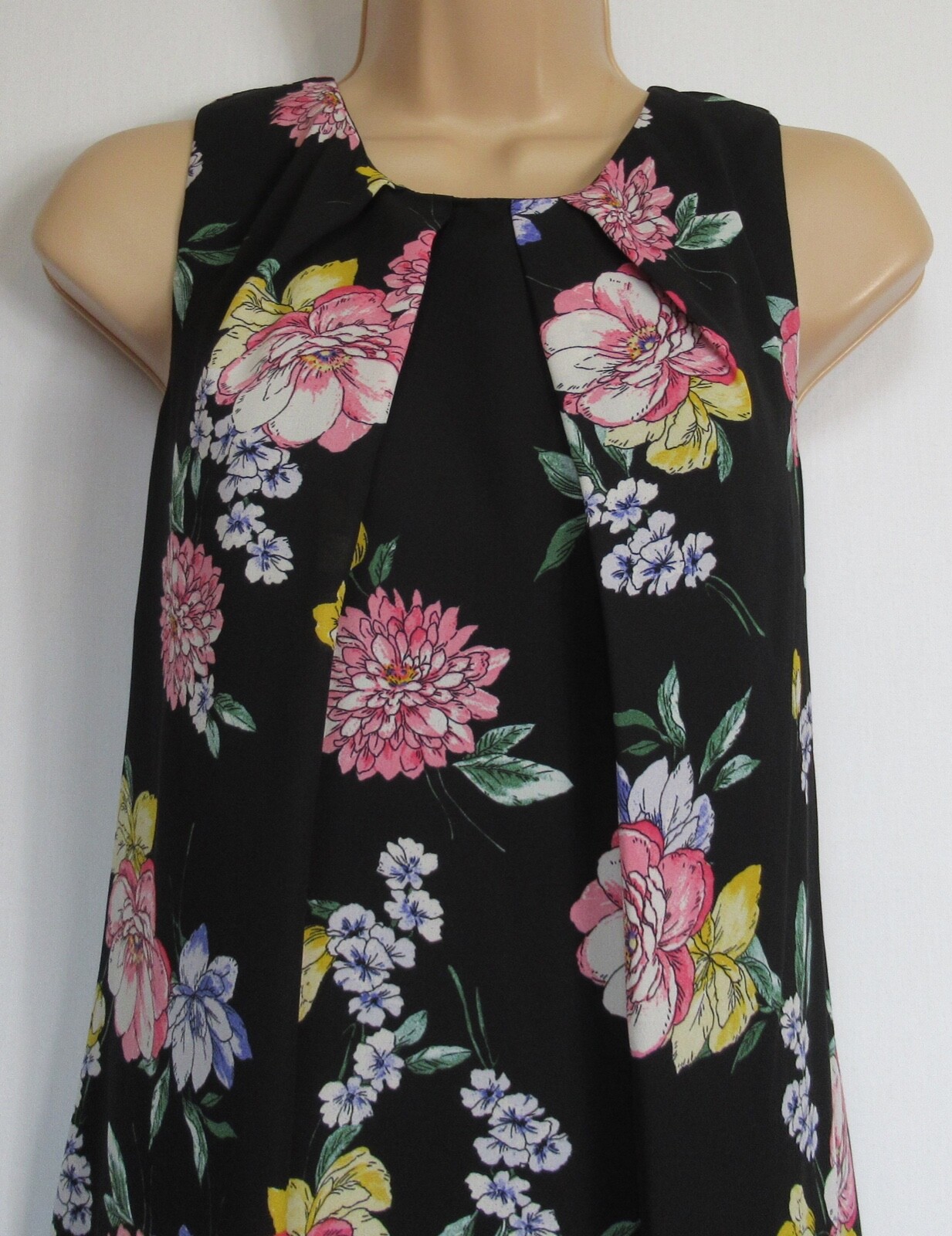New Florence u0026 Fred Tesco Black Floral Print Shift Summer Dress - 6 - 20 |  eBay