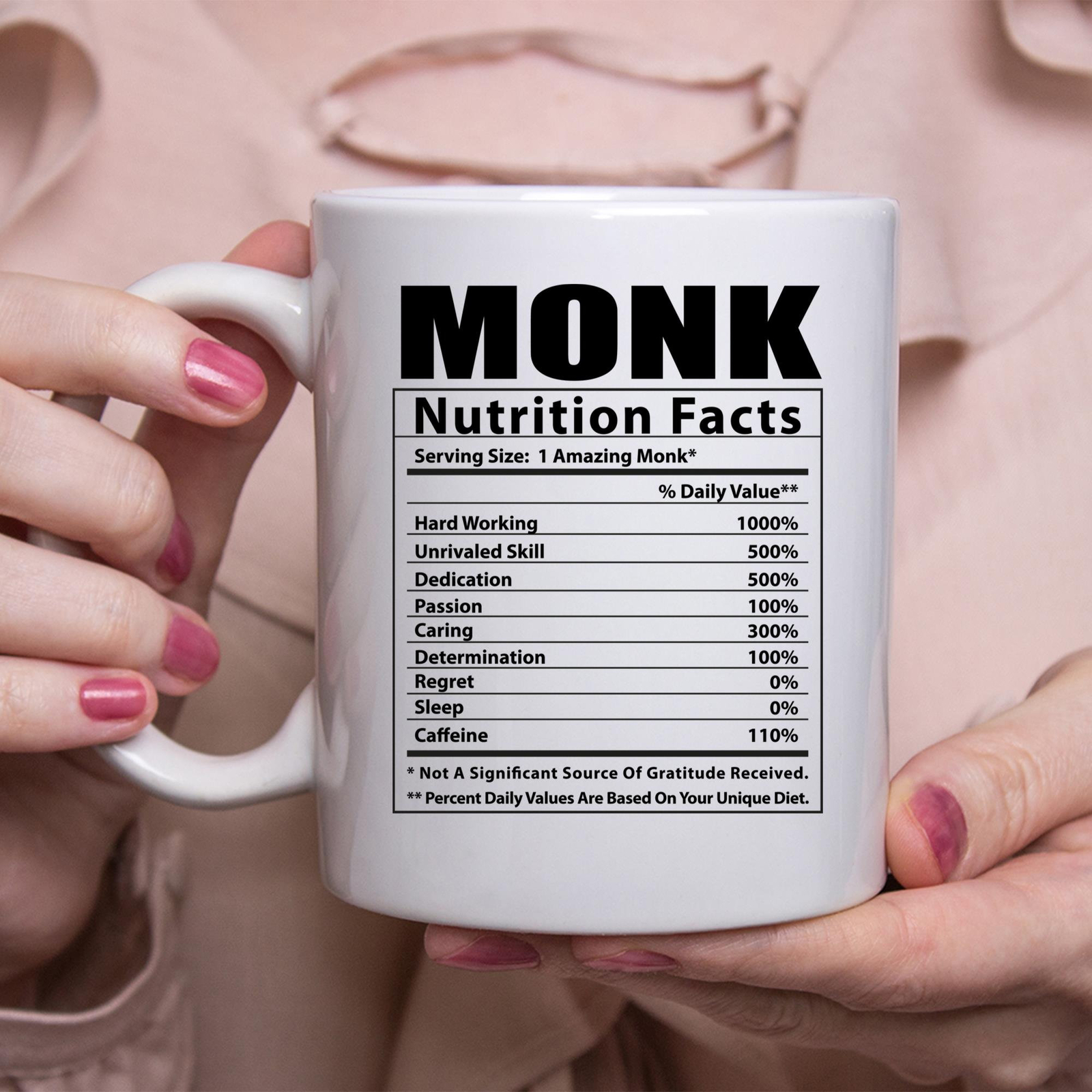Funny Monk Nutritional Facts White Coffee Mug