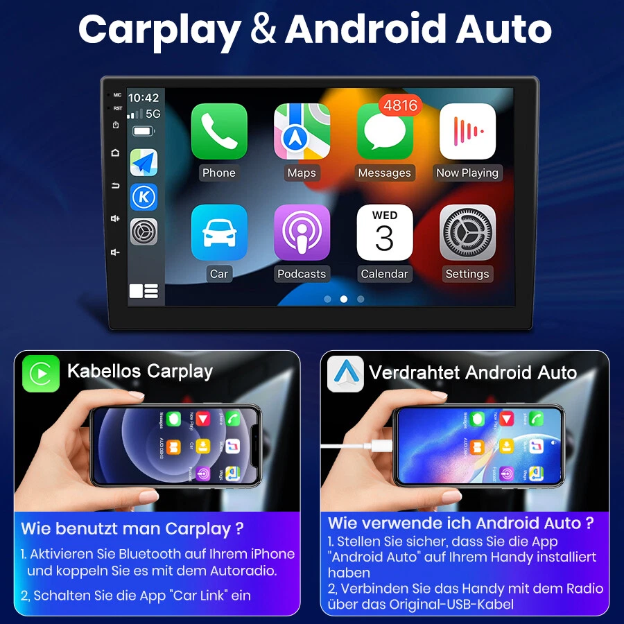 9" Android 14 Autoradio Carplay GPS Navi WIFI BT SWC 2+64G Für Fiat 500x 14-2020 - Bild 4 von 4