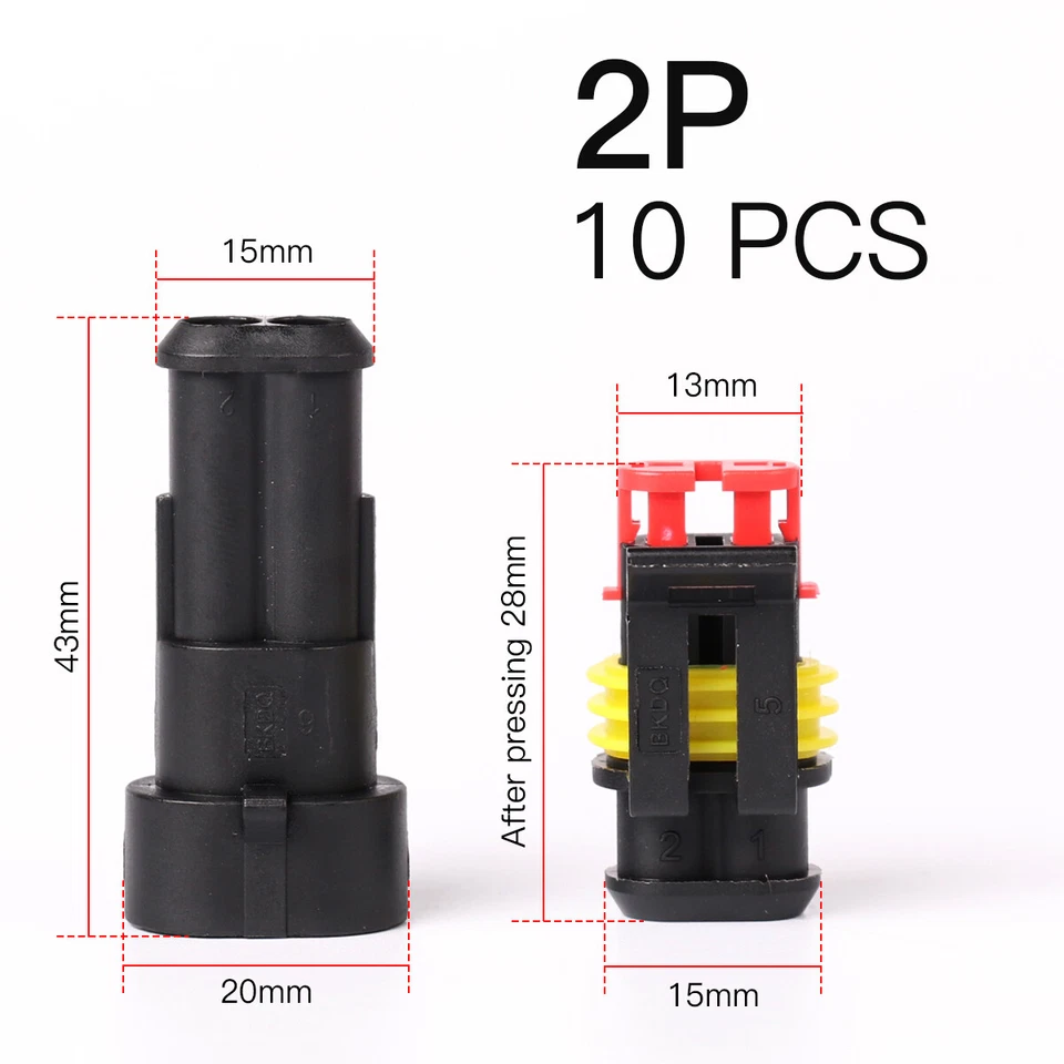 10 Kit 12V 2/3Pin Cable Wire Connector Plug Waterproof Sealed For Electrical Car