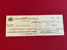 1918, Coca-Cola, MARION Bottling Company Check (Scarce / Vintage)