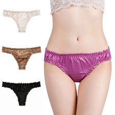 Ladies Women Silk Ruffles Thong Panties Brief Lingerie Knicker Underwear
