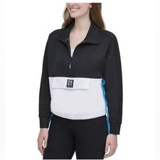 NWT DKNY Sport Pullover Sweater Kangaroo Pocket Color-block Half Zip - Size S