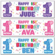 2 Personalised 1st birthday banner baby christening Baptism party poster decor