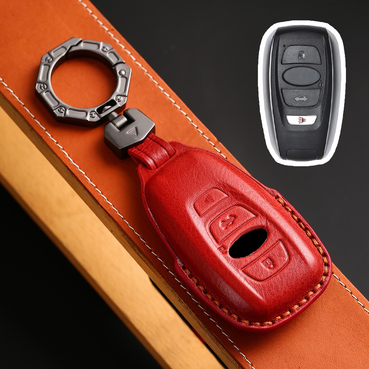 Leather Key Case Cover Fob Holder Shell for Subaru Forester Legacy Outback  XV