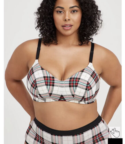 torrid Wire-Free Bra - Microfiber White And Red Plaid With 360° Back size 40C - Picture 1 of 3