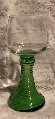 Vintage Wine Glasses Luminary Roemer Green Goblet Beehive Ribbed Stem 7.5  Tall