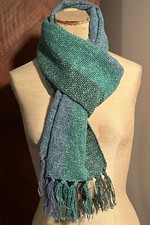 New w Tags John Murphy Weavers Linen & Cotton Green/Blue Scarf Handmade Ireland