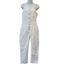 La Redoute Jumpsuit White Stretch Denim Straight Cropped Women's M 10 W28 L24