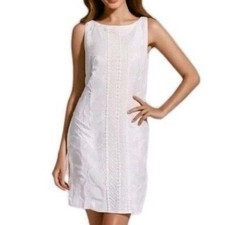 Eliza J White Eyelet Sheath Dress 12 Sleeveless Cotton Resort Minimalist