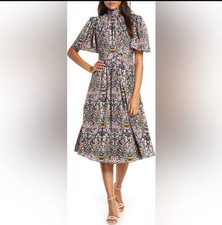 Julia Jordan Ruffle Mock Neck Flutter Sleeve A-Line Dress Floral Print Size 8