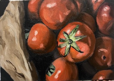 ACEO Original Oil Painting Tomatoes 2.5 x3.5  By Chris Reneau 