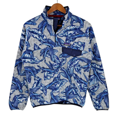 Patagonia Flying Fish Synchilla Snap-T Fleece Jacket Mens XS Blue
