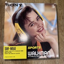 Sony Sports Walkman FM Stereo Model SRF-M50 Headset Radio Headphone W/ Box RARE