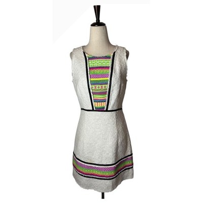 Milly Dress Women 6 White Tweed Embroidered Geometric Trim Aztec Mini Luxury | eBay Milly Dress Women 6 White Tweed Embroidered Geometric Trim Aztec Mini Luxury | eBay