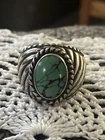 VTG Carolyn Pollack 925 Sterling Green Oval Turquoise Dome Statement Ring SZ 8