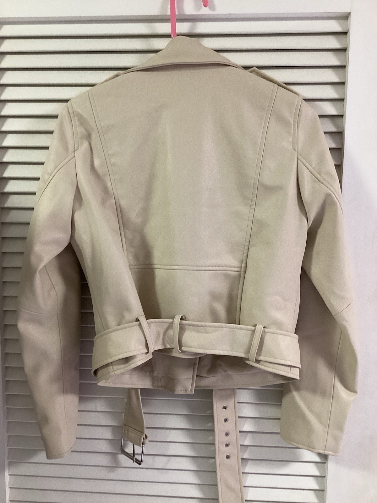 ZARA BASIC Beige Biker Jacket Collared Zipper Bel… - image 3
