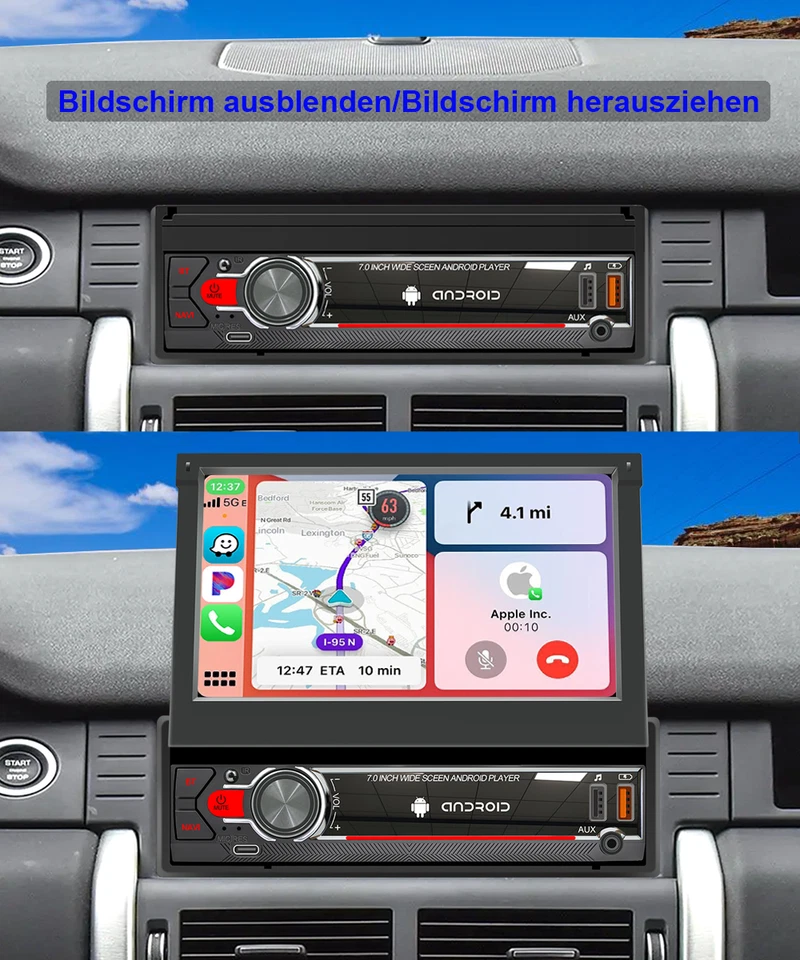 7" 1DIN Autoradio CarPlay Flip-Out Touchscreen RDS+DAB Für Golf II, III 1986~97 - Bild 3 von 4