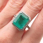 925 Sterling Silver Vintage Real Doublet Emerald & Round-Cut C Z Ring Size 7