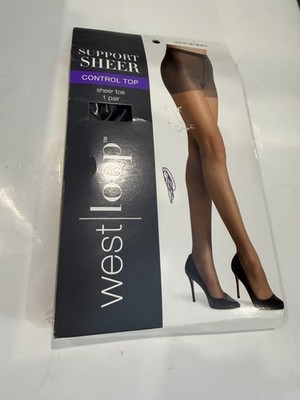 WEST LOOP CONTROL TOP SHEER TOE JET  BLACK SZ B1 PANTYHOSE