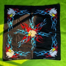 Vintage Bandana USA Eagle Flame Stars Black Cotton 100 Cotton