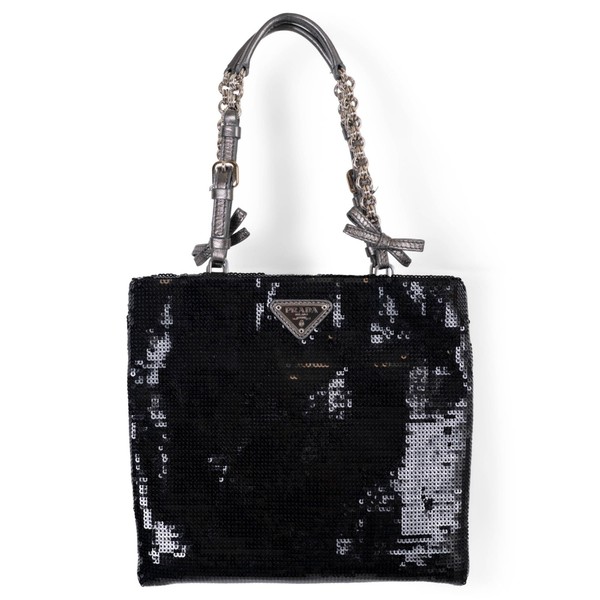 73479 authentische PRADA Abendtasche schwarz Blumen Pailletten