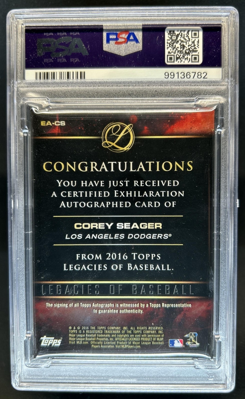 2016 Topps Legacies of Baseball Corey Seager Auto Purple RC #/50 PSA Auth 10 view 2