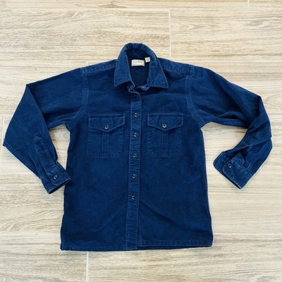 Vintage LL BEAN Chamois Shirt Women s Size 10 Navy Blue Button Up Long Sleeve